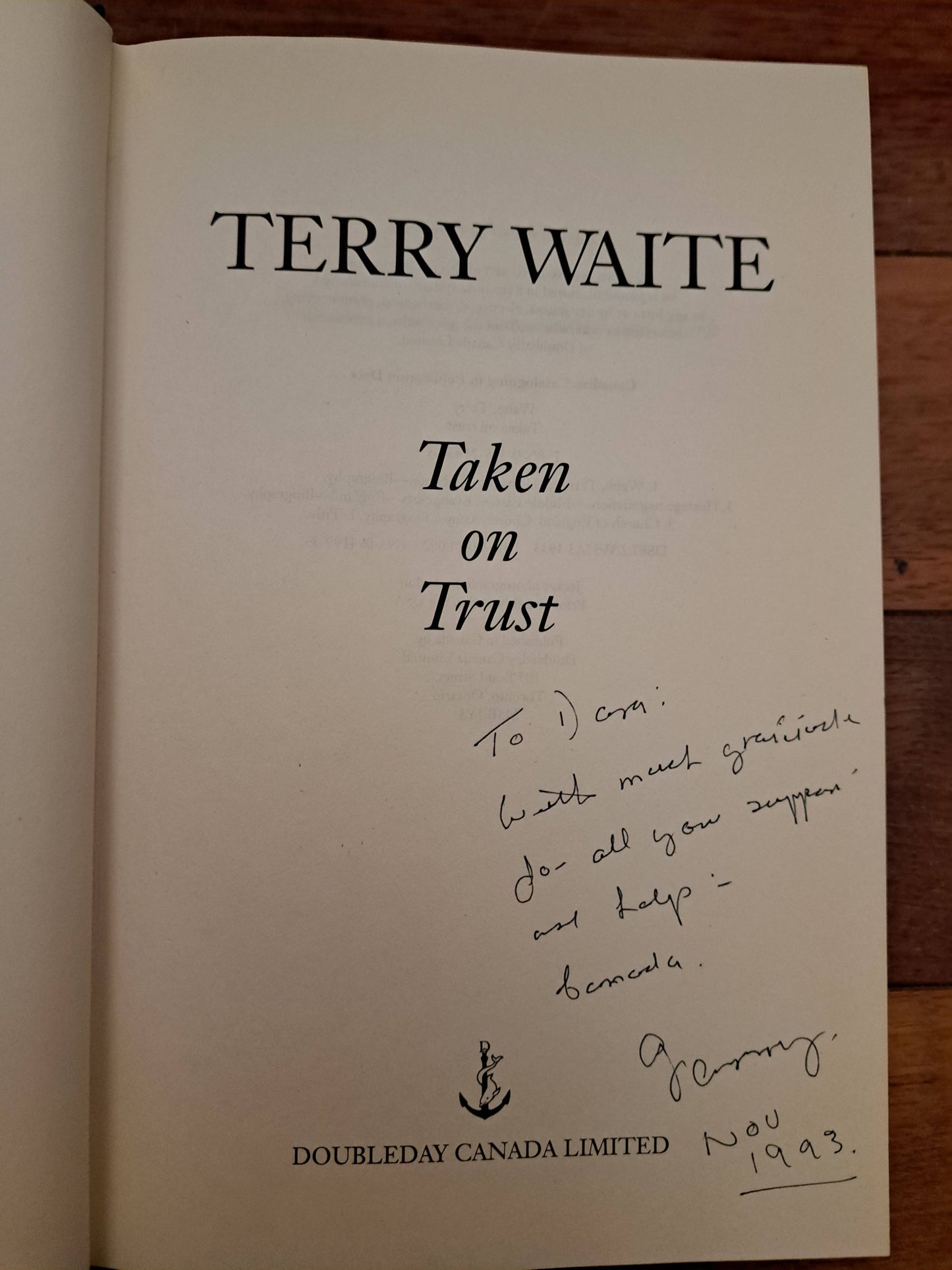 Taken on Trust by Terry Waite