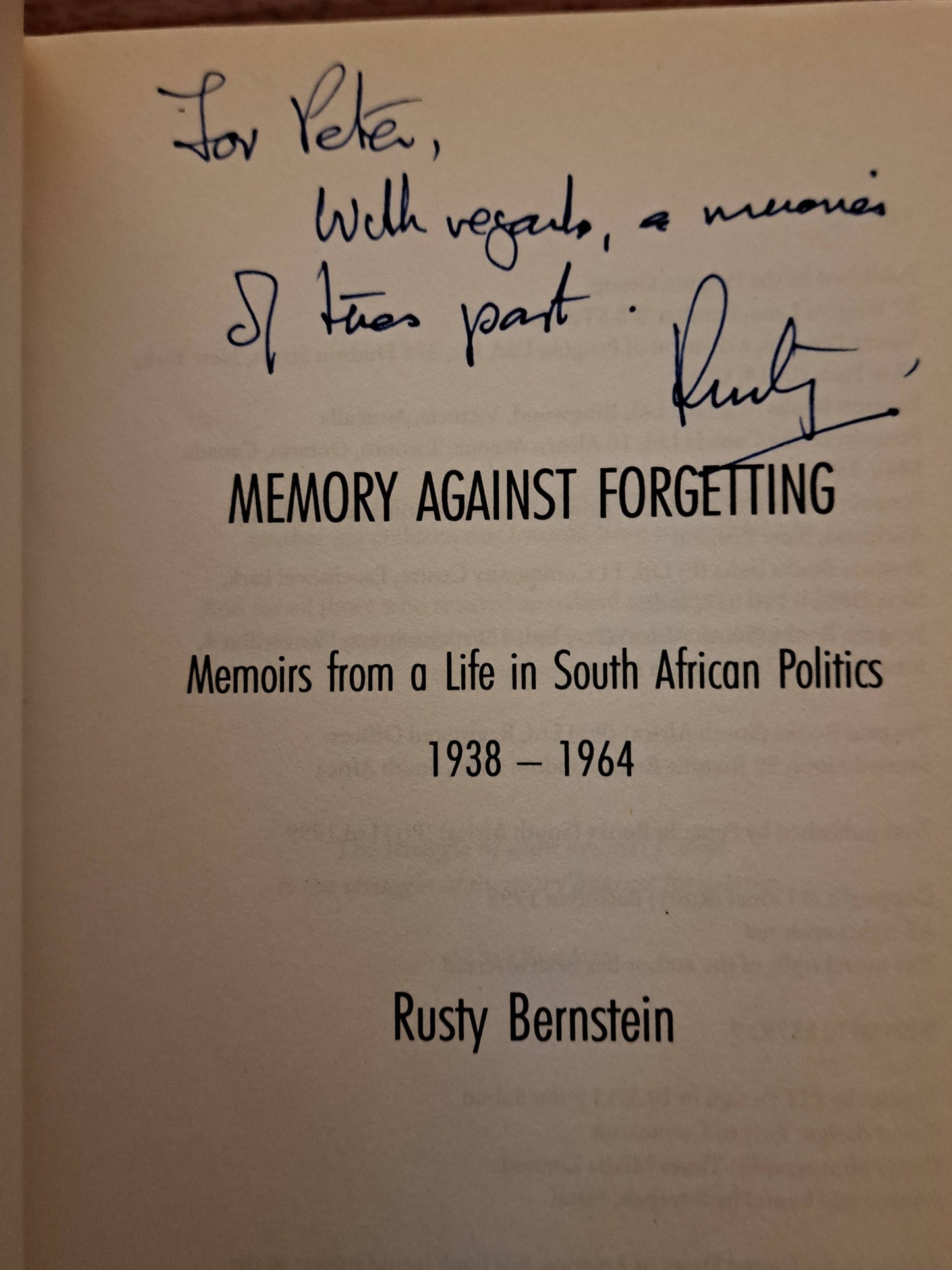 Memory Against Forgetting by Rusty Bernstein